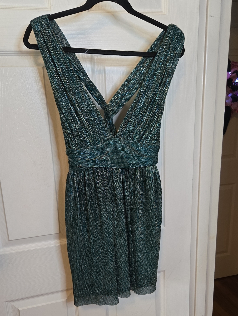 Lulu's Teal Metallic One-Shoulder Pleated Party Dress